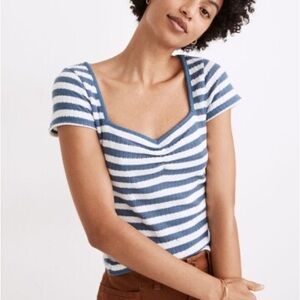 Madewel Ribbed Sweetheart Tee Striped Navy and White Women's Top